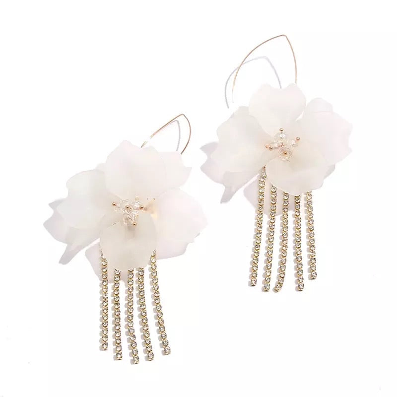 Penelope Flower & Rhinestone Tassel Earrings - The Songbird Collection 