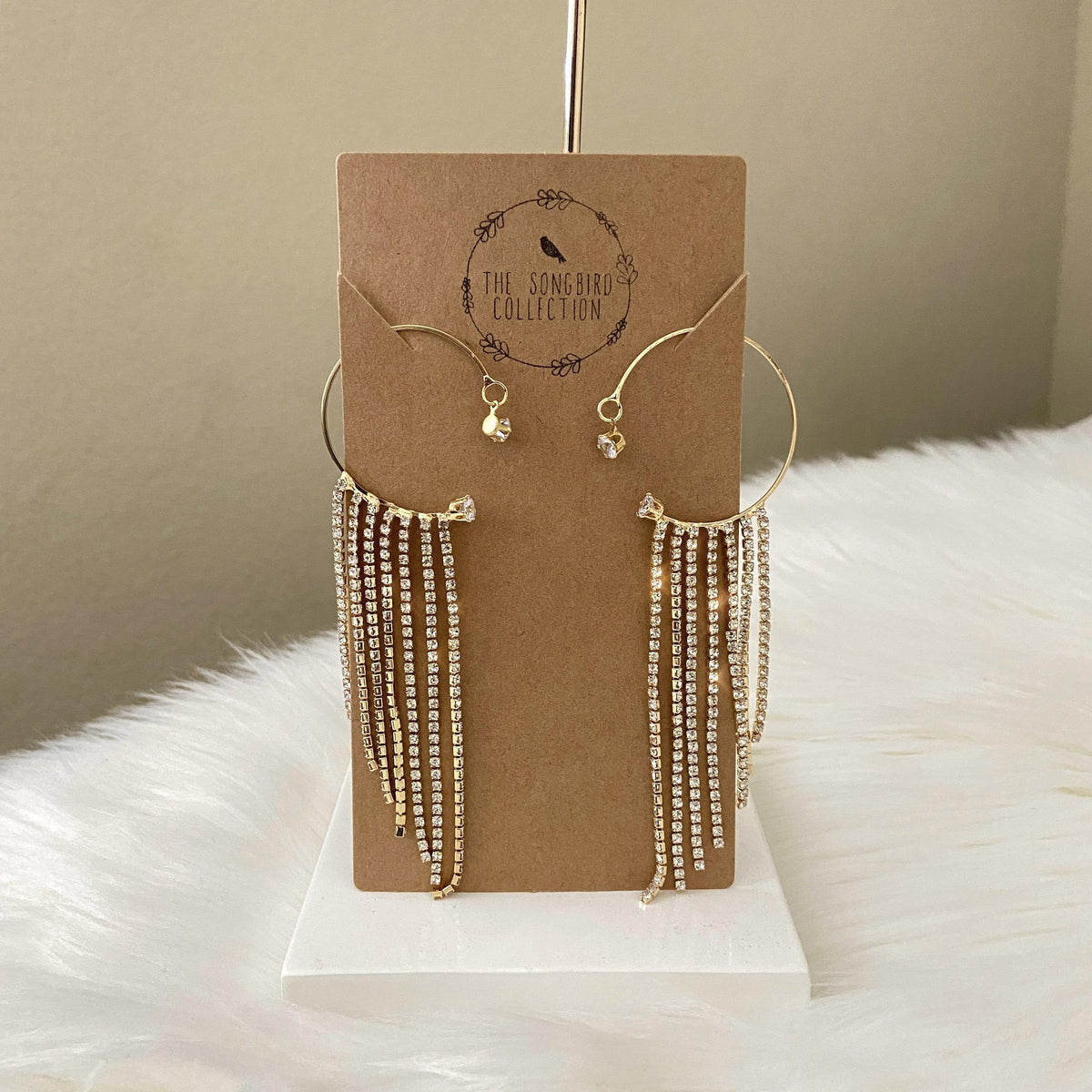 Paris Amour Rhinestone Hoop + Tassel Ear Cuff-Earrings-The Songbird Collection