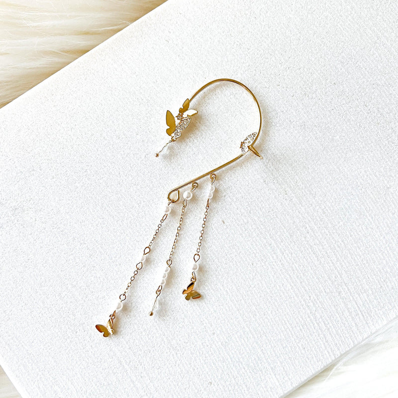 Butterfly and Pearls Ear Cuff-Earrings-The Songbird Collection