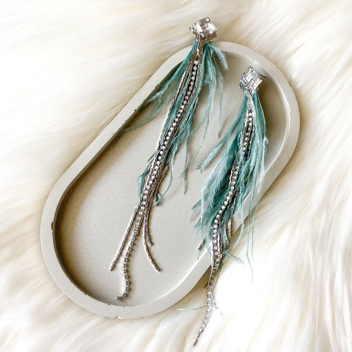 Feather & Rhinestone Duster Earrings - The Songbird Collection 