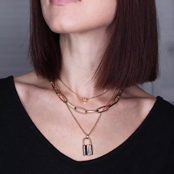 ❤️ Heart & Lock Layered Chain Necklace - LOW STOCK! - The Songbird Collection 