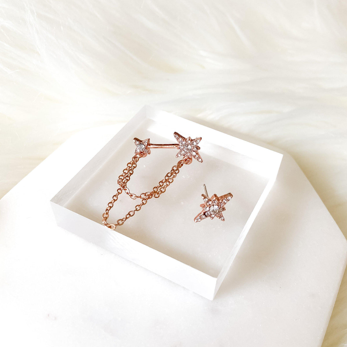 Star Chained Asymmetric Stud Earrings - 9 LEFT! - The Songbird Collection 