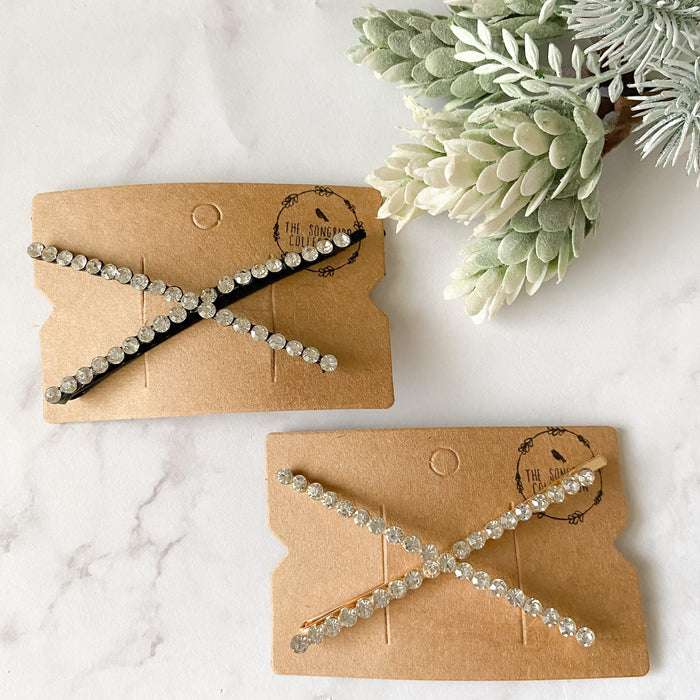Check or X Rhinestone Hair Clips - Now in Gold and Silver! - The Songbird Collection 