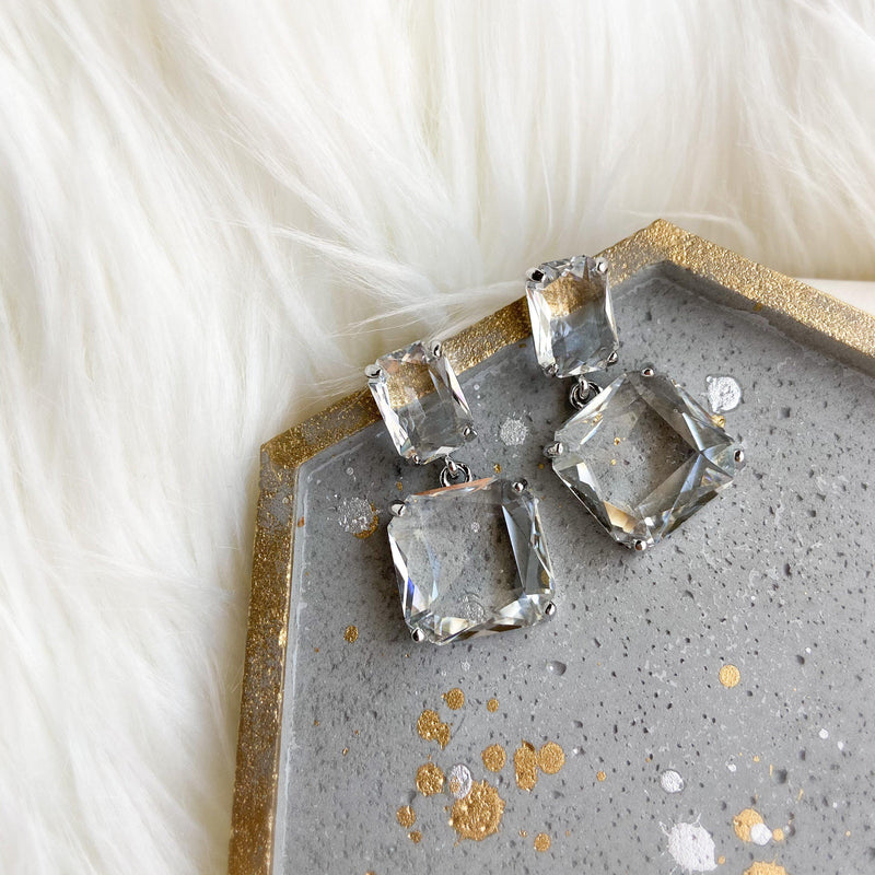 Squared Glass Gem Earrings-Earrings-The Songbird Collection