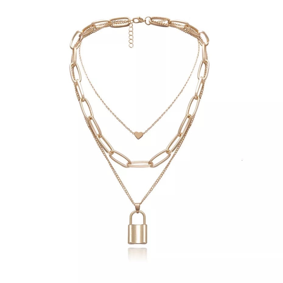 ❤️ Heart & Lock Layered Chain Necklace - LOW STOCK! - The Songbird Collection 