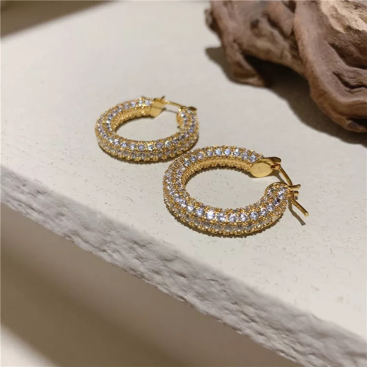 Ella Crystal Studded Hoop Earrings-Earrings-The Songbird Collection