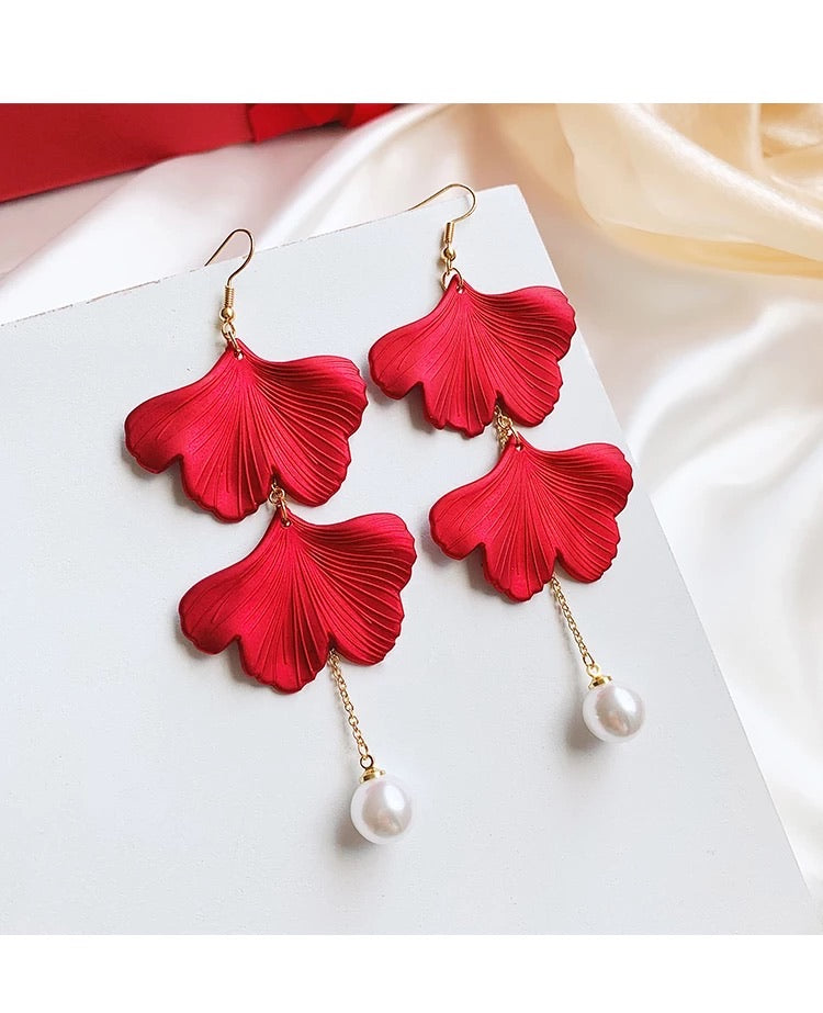 Red Velvet + White Pearl Accent Earrings - The Songbird Collection 