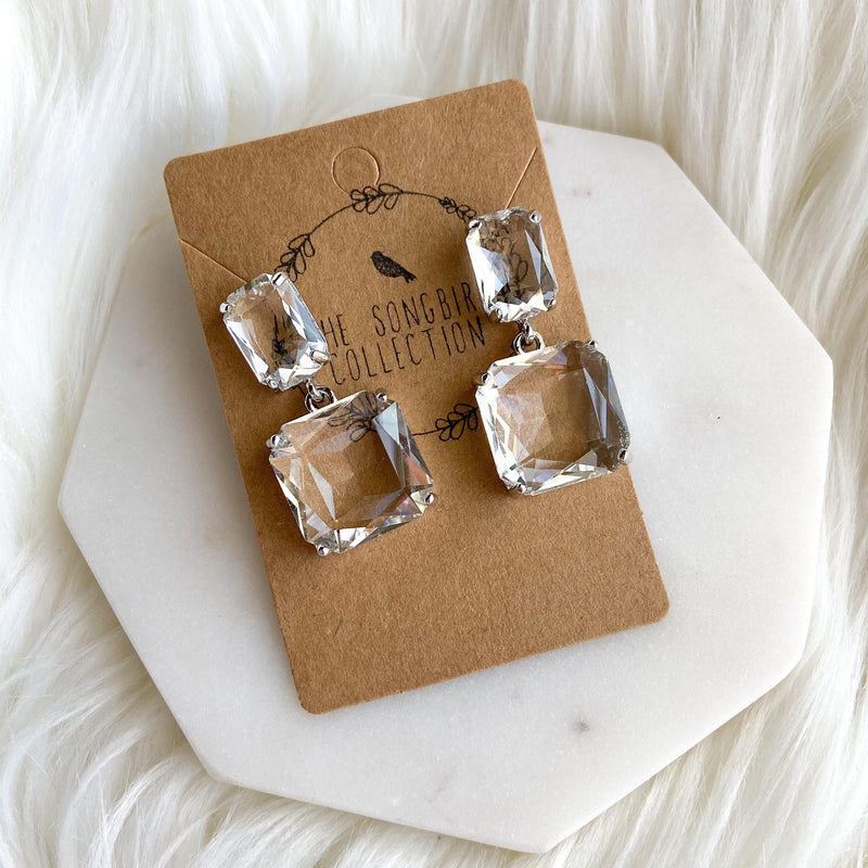 Squared Glass Gem Earrings-Earrings-The Songbird Collection
