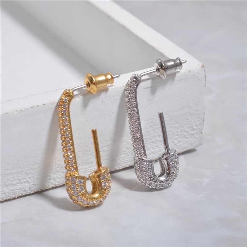 Glitz Safety Pin Earrings - As Seen on Celebrities! - The Songbird Collection 