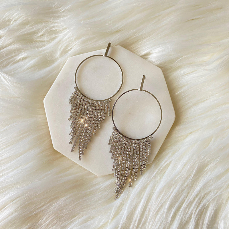 RiRi Rhinestone Hoop + Tassel Earrings - The Songbird Collection 