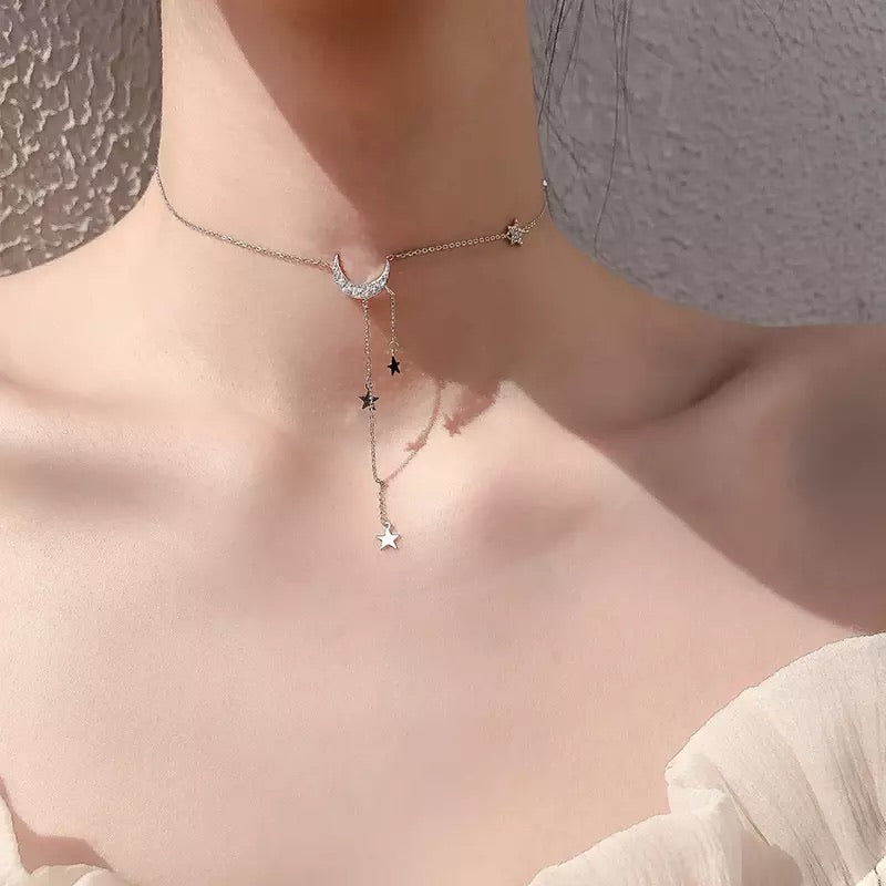 Moonbeam & Star Drop Sterling Silver Necklace - 7 LEFT - The Songbird Collection 