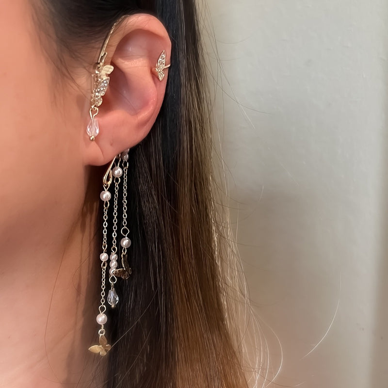 Butterfly and Pearls Ear Cuff