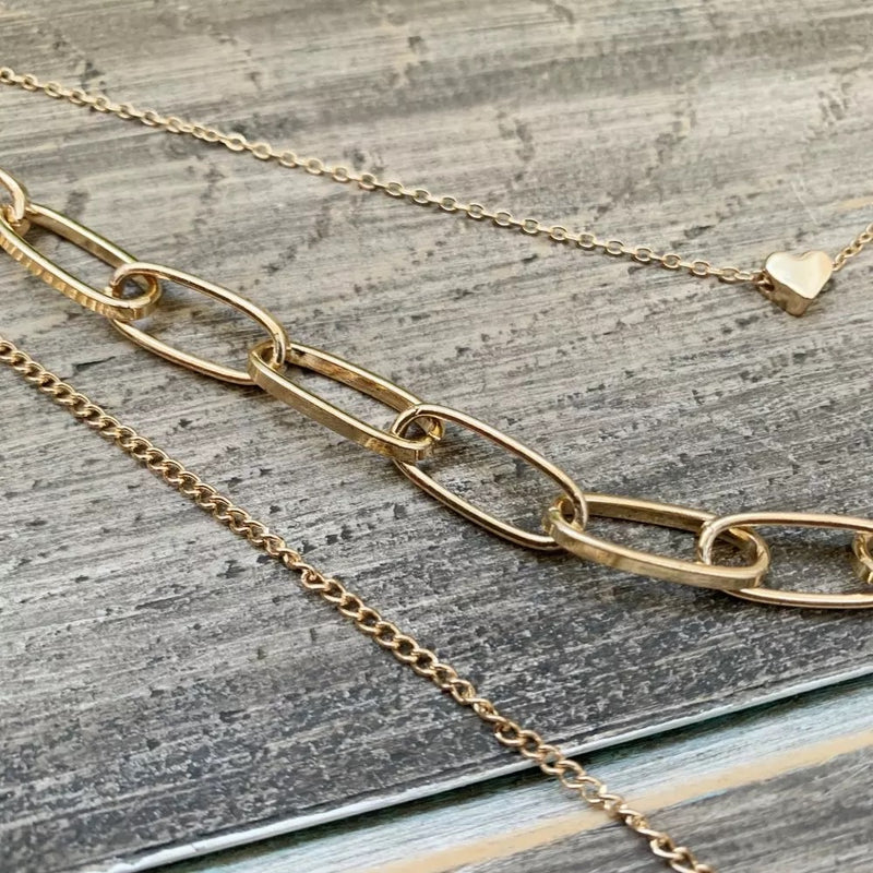 ❤️ Heart & Lock Layered Chain Necklace-Necklaces-The Songbird Collection