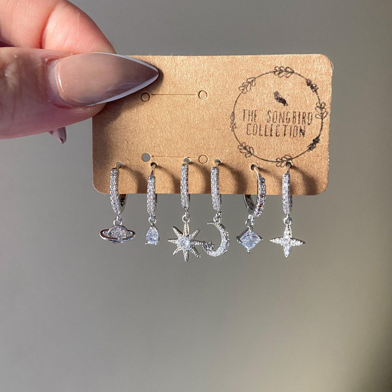 6 Piece Galaxy Huggies Earring Set-Earrings-The Songbird Collection