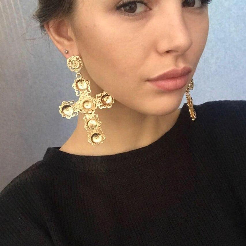 Golden Opulence Cross Earrings - 13 LEFT!! - The Songbird Collection 